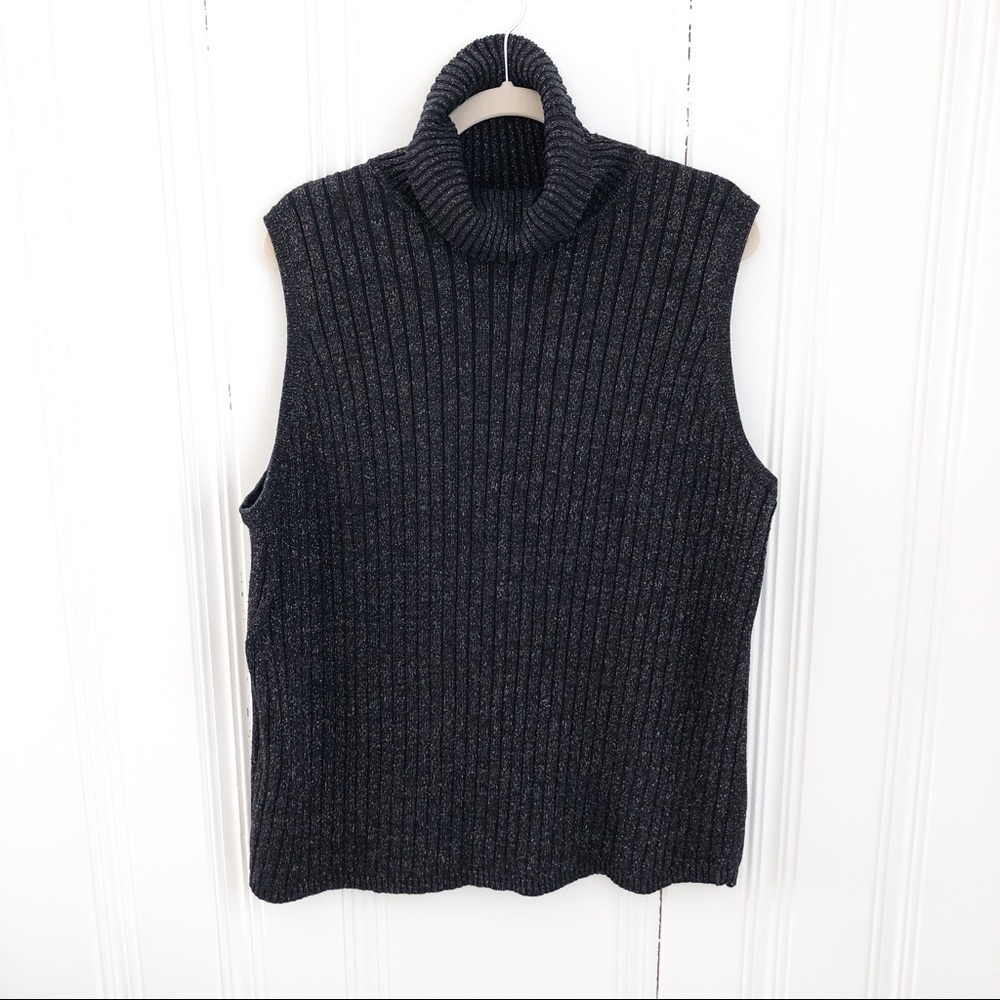 Vintage Metallic Multi Black Sleeveless Turtleneck